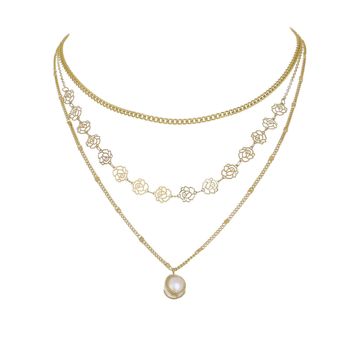 Pearl & 18K Gold-Plated Lotus Layered Station Necklace