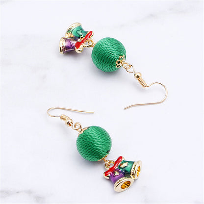 Green Polyster and Enamel 18K Gold-Plated Bells Pom Drop Earrings, gold drop earrings for women, everyday style, side view