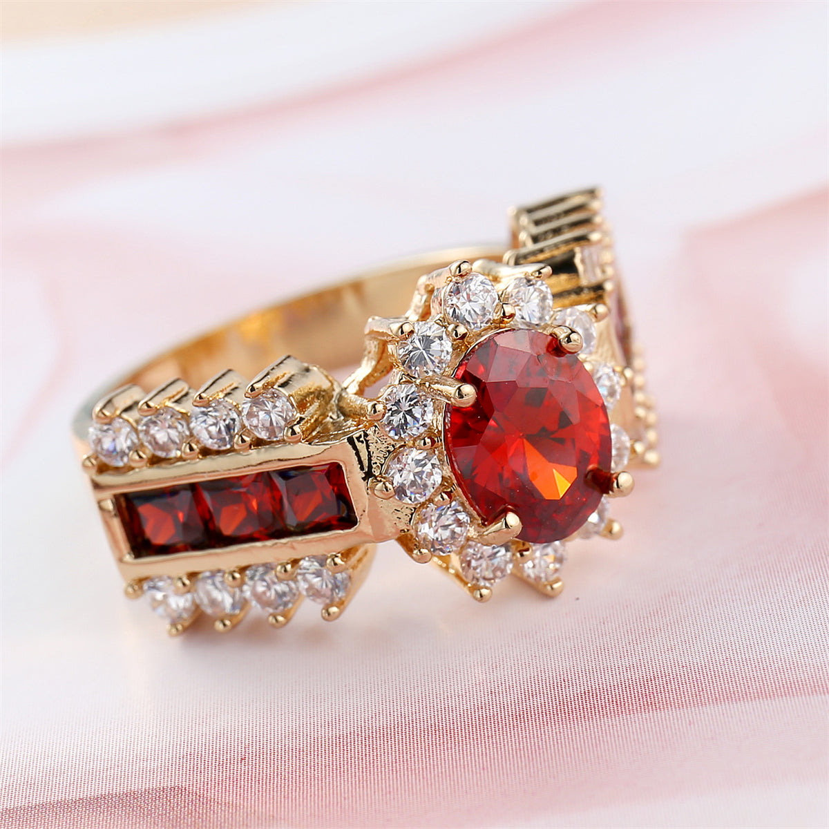 Red Crystal & Cubic Zirconia Oval-Cut Ring