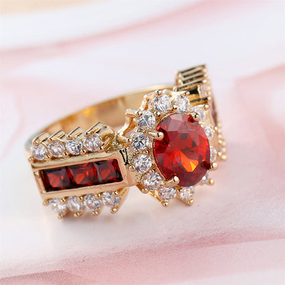 Red Crystal and Cubic Zirconia Oval-Cut Ring, statement rings for women, everyday style, detail close-up
