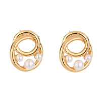 Pearl & 18k Gold-Plated Interlock Circle Stud Earrings