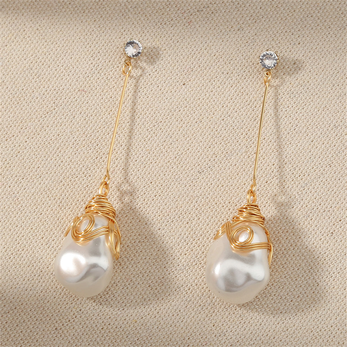 Pearl & Cubic Zirconia 18K Gold-Plated Teardrop Earrings