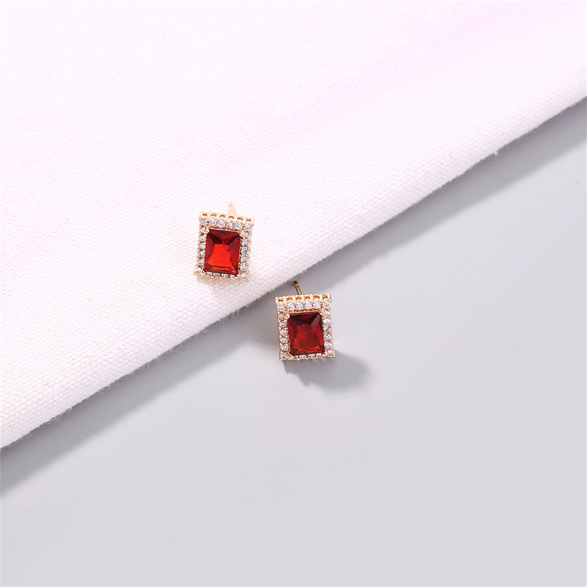 Red Crystal & Cubic Zirconia 18K Gold-Plated Rectangle Halo Stud Earrings