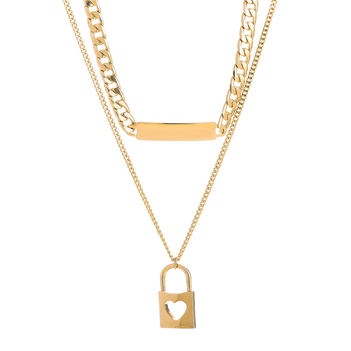 Stunning 18K gold-plated necklace with a heart lock and padlock, perfect for adding a touch of elegance to any outfit.