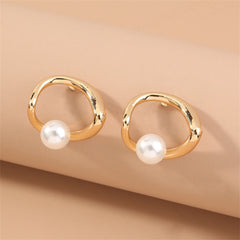 Pearl & 18K Gold-Plated Open Heart Stud Earrings