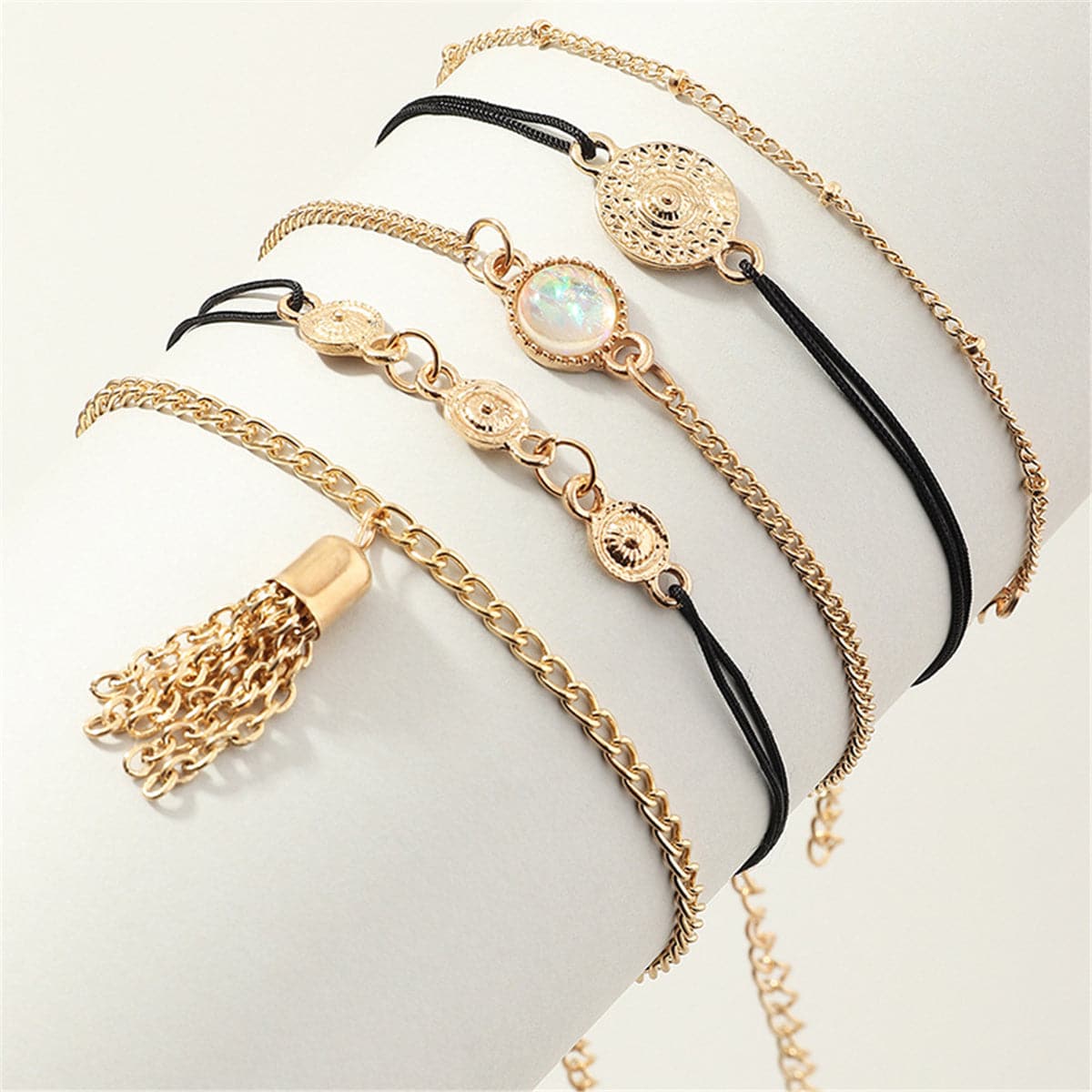 Moonstone & Vibre Tassel Anklet Set