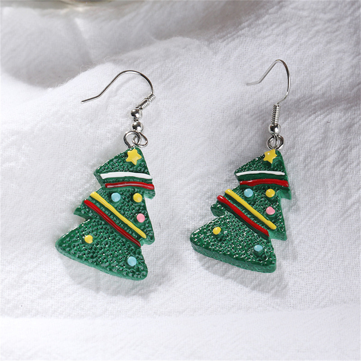 Green Acrylic & Silver-Plated Christmas Tree Drop Earrings