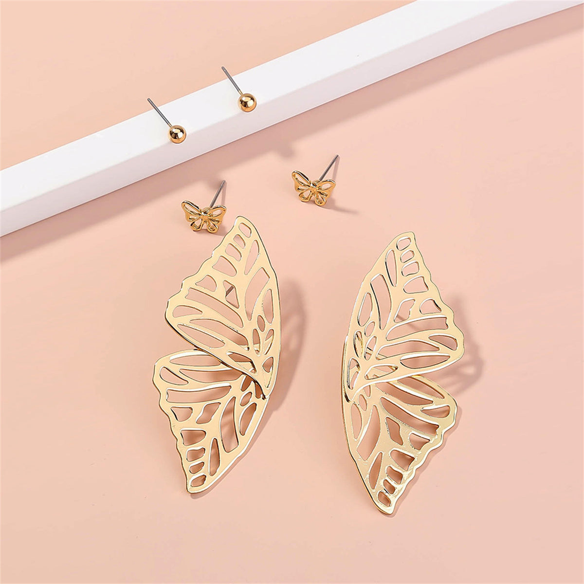 18K Gold-Plated Butterfly Stud Earrings Set, gold stud earrings for women, everyday style, lifestyle look