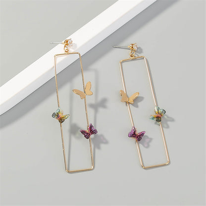 Cubic Zirconia and Acrylic 18K Gold-Plated Butterfly Rectangle Drop Earrings, gold drop earrings for women, detail close-up