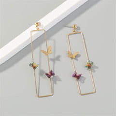 Cubic Zirconia & Acrylic 18K Gold-Plated Butterfly Rectangle Drop Earrings