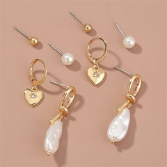 Cubic Zirconia & Pearl Leverback & Drop Earrings Set