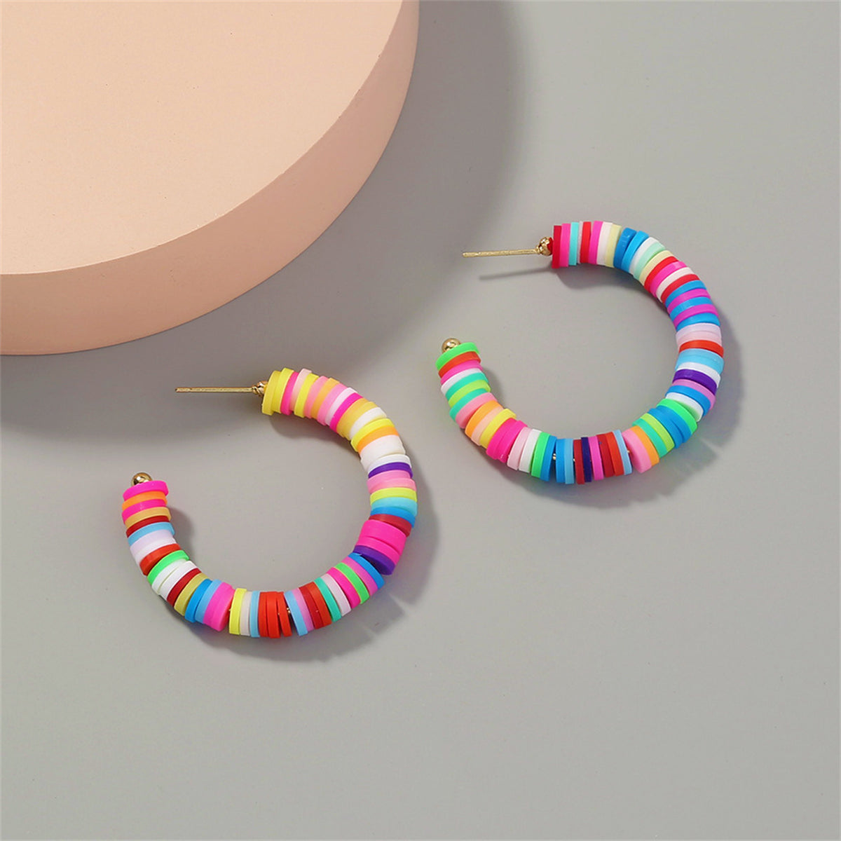 Rainbow Polymer Clay & 18K Gold-Plated Hoop Earrings