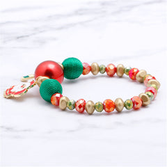 Red Enamel & 18K Gold-Plated Santa Claus Beaded Stretch Charm Bracelet