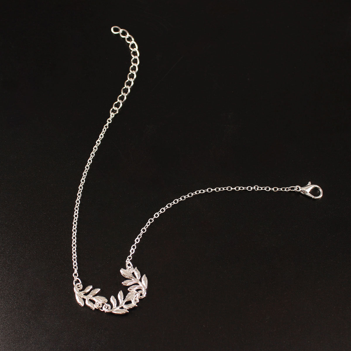 Silver-Plated Leaf Charm Anklet