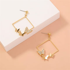 Cubic Zirconia & 18K Gold-Plated Butterfly Square Drop Earrings