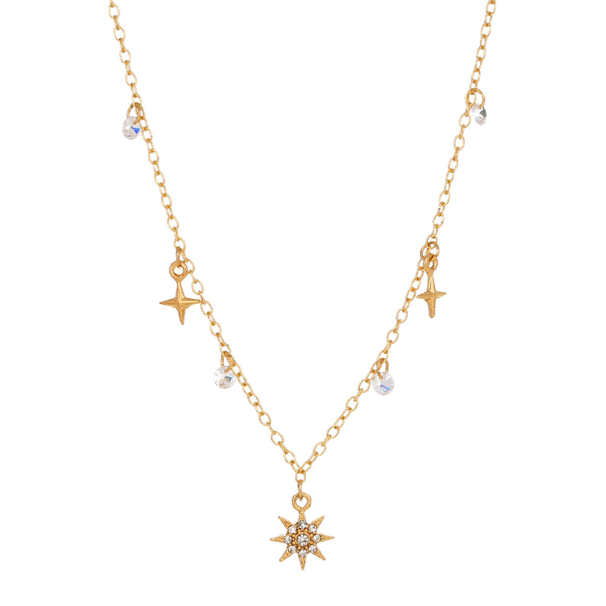 Cubic Zirconia and 18K Gold-Plated Celestial Station Necklace, gold pendant necklace for women, side view