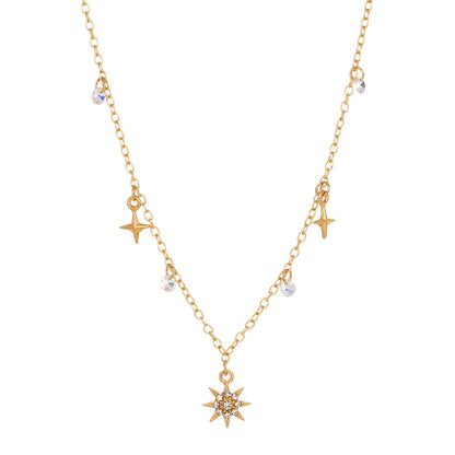 Cubic Zirconia and 18K Gold-Plated Celestial Station Necklace, gold pendant necklace for women, side view