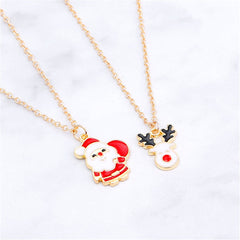 Red & 18K Gold-Plated Santa Claus & Reindeer Pendant Necklace Set