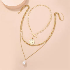 Pearl & 18K Gold-Plated Layered Coin Pendant Necklace Set