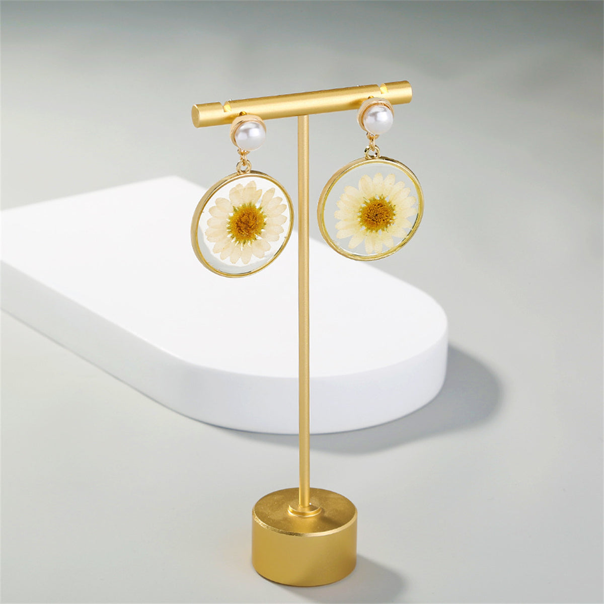 Pearl & 18K Gold-Plated Resin Mum Drop Earrings