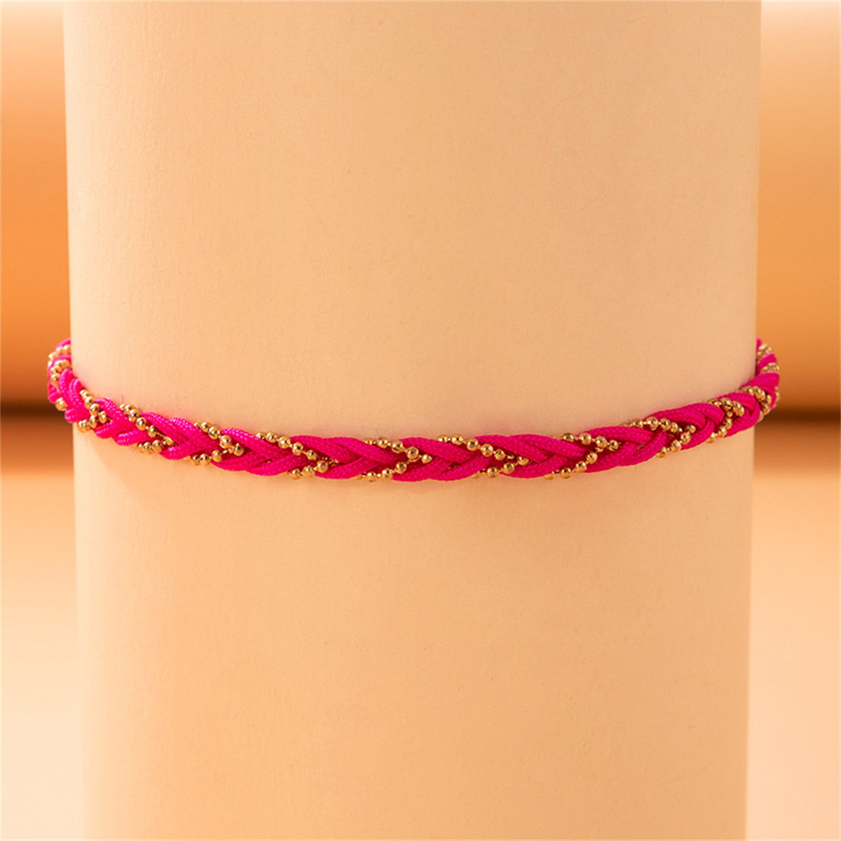 Pink Polyster & 18K Gold-Plated Braided Anklet