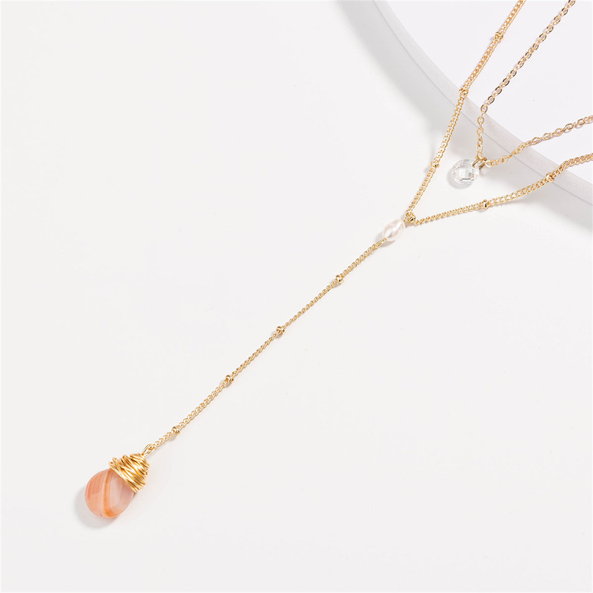 Gemstone and 18K Gold-Plated Layered Drop-Link Necklace, gold pendant necklace for women, everyday style, detail close-up