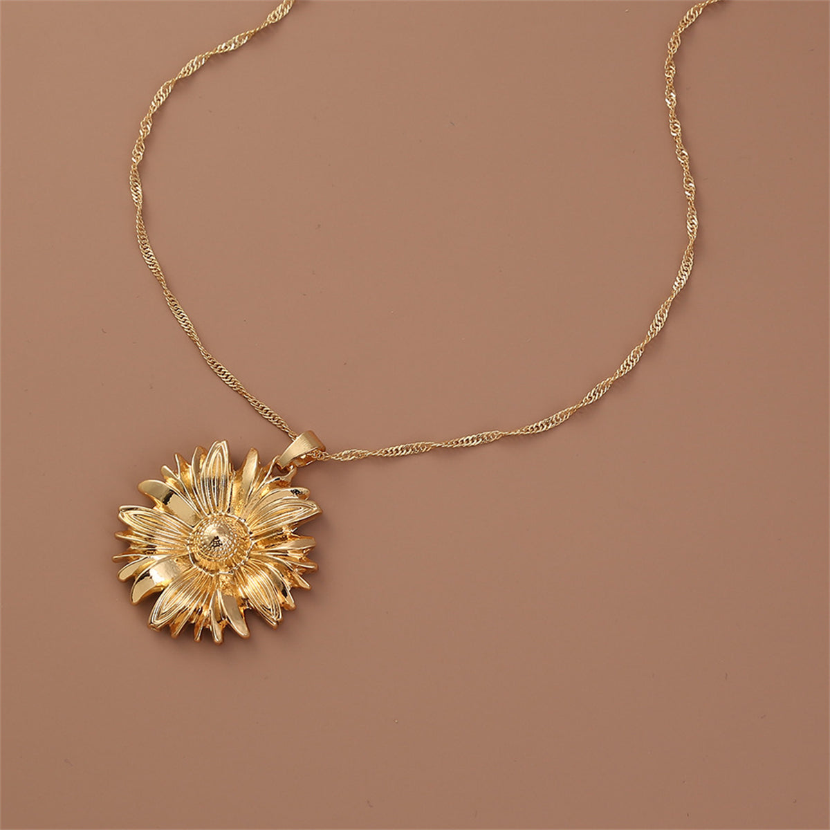 18K Gold-Plated Mum Pendant Necklace, gold pendant necklace for women, everyday style, detail close-up