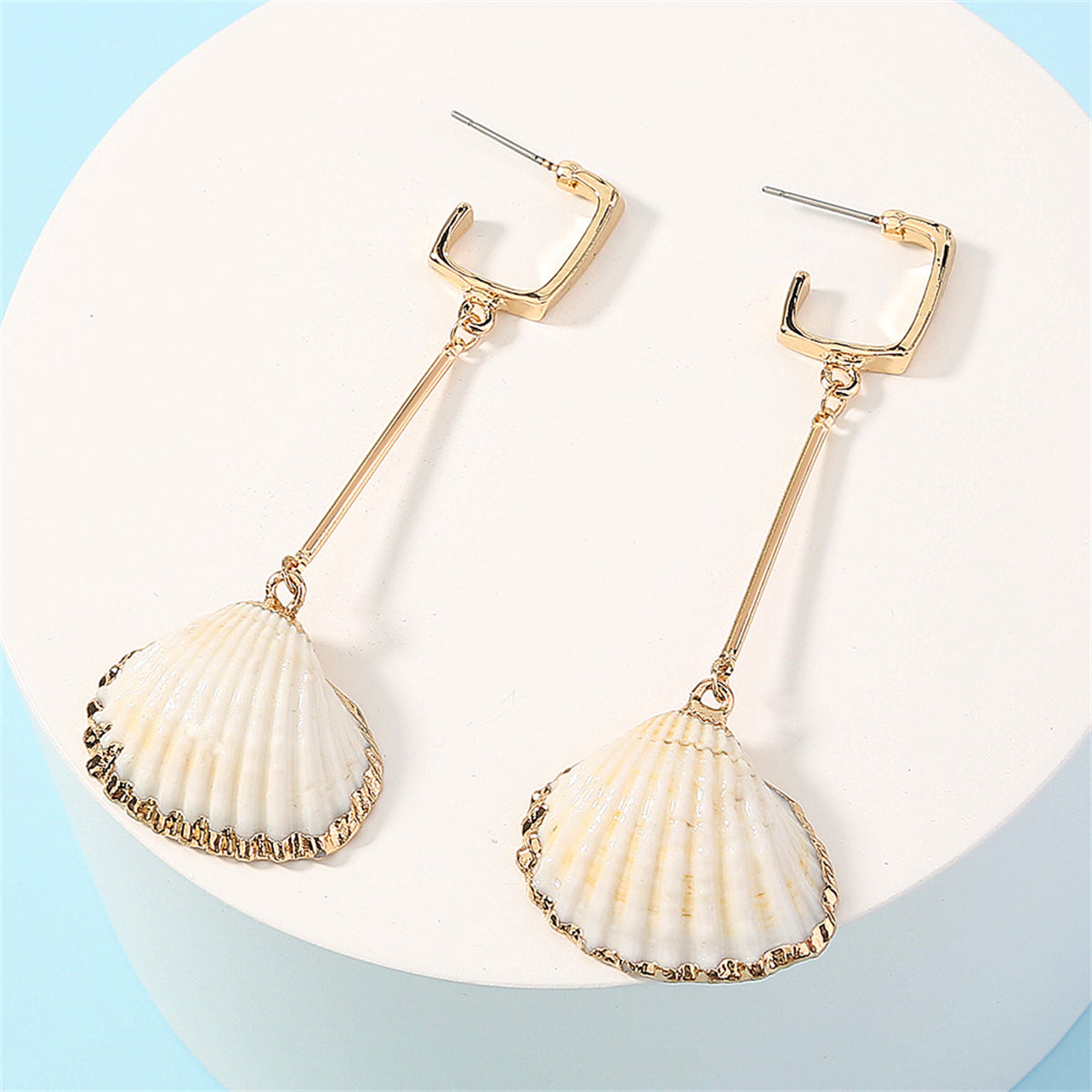 White Shell and 18K Gold-Plated Drop Earrings, gold drop earrings for women, vintage-inspired design, styled look