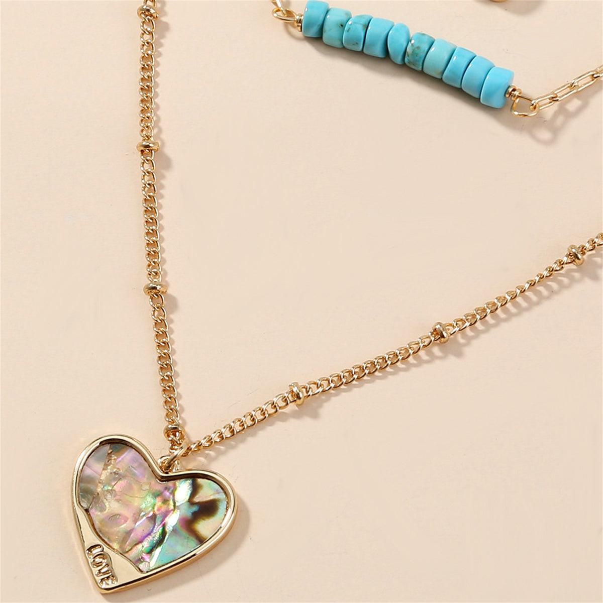 Turquoise & Abalone Shell 18K Gold-Plated Heart Layered Pendant Necklace