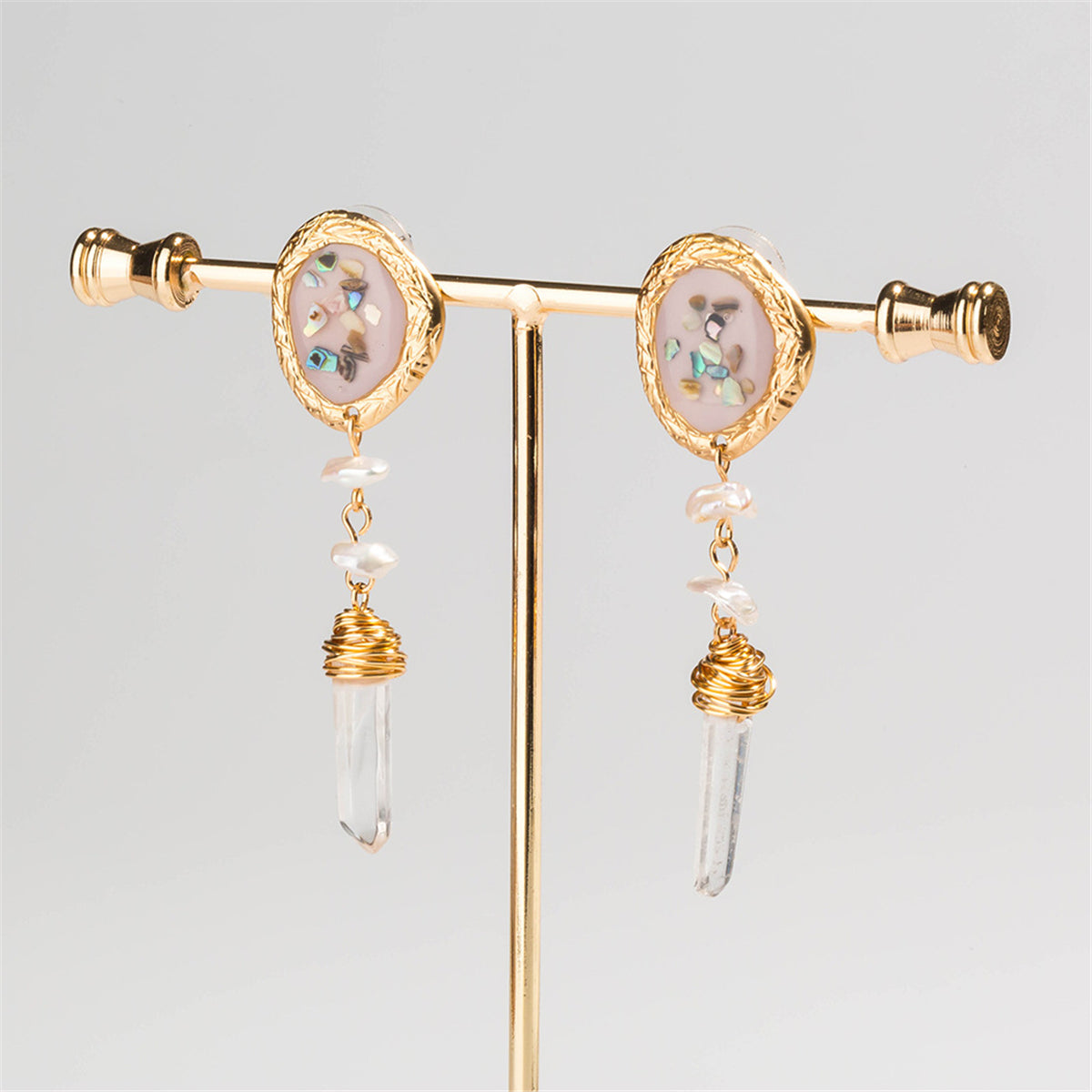 Crystal and 18K Gold-Plated Freeform Wrapped Drop Earrings, gold drop earrings for women, botanical inspired, side view
