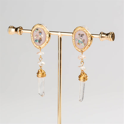 Crystal and 18K Gold-Plated Freeform Wrapped Drop Earrings, gold drop earrings for women, botanical inspired, side view