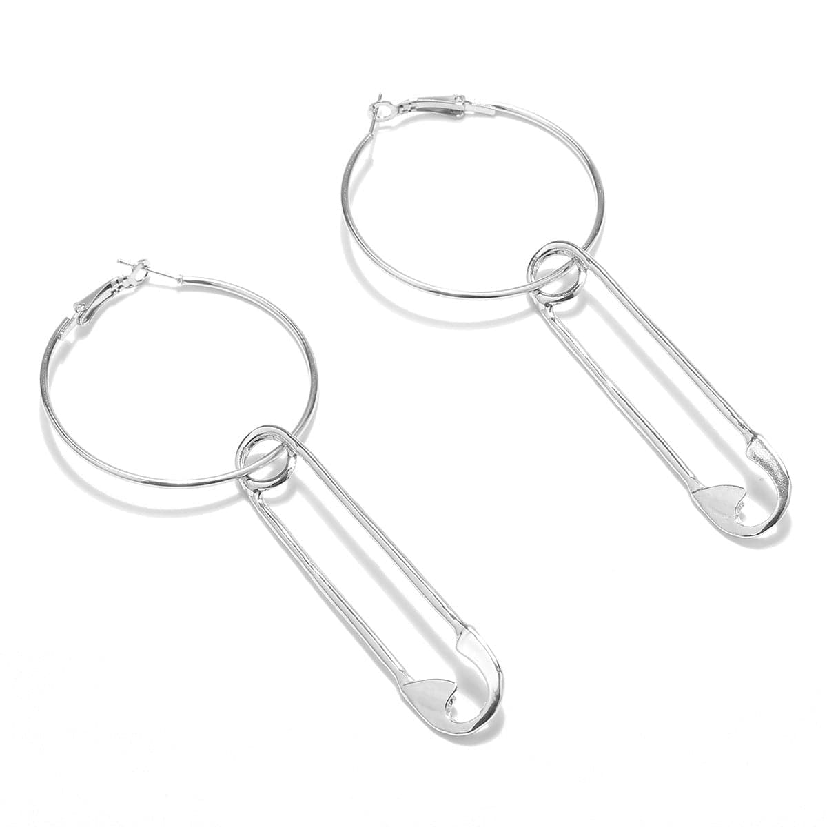 Silver-Plated Safety Pin Drop Earrings