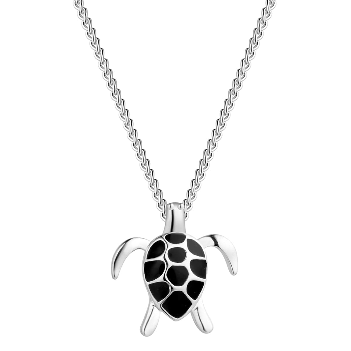 Black & Sterling Silver Turtle Pendant Necklace