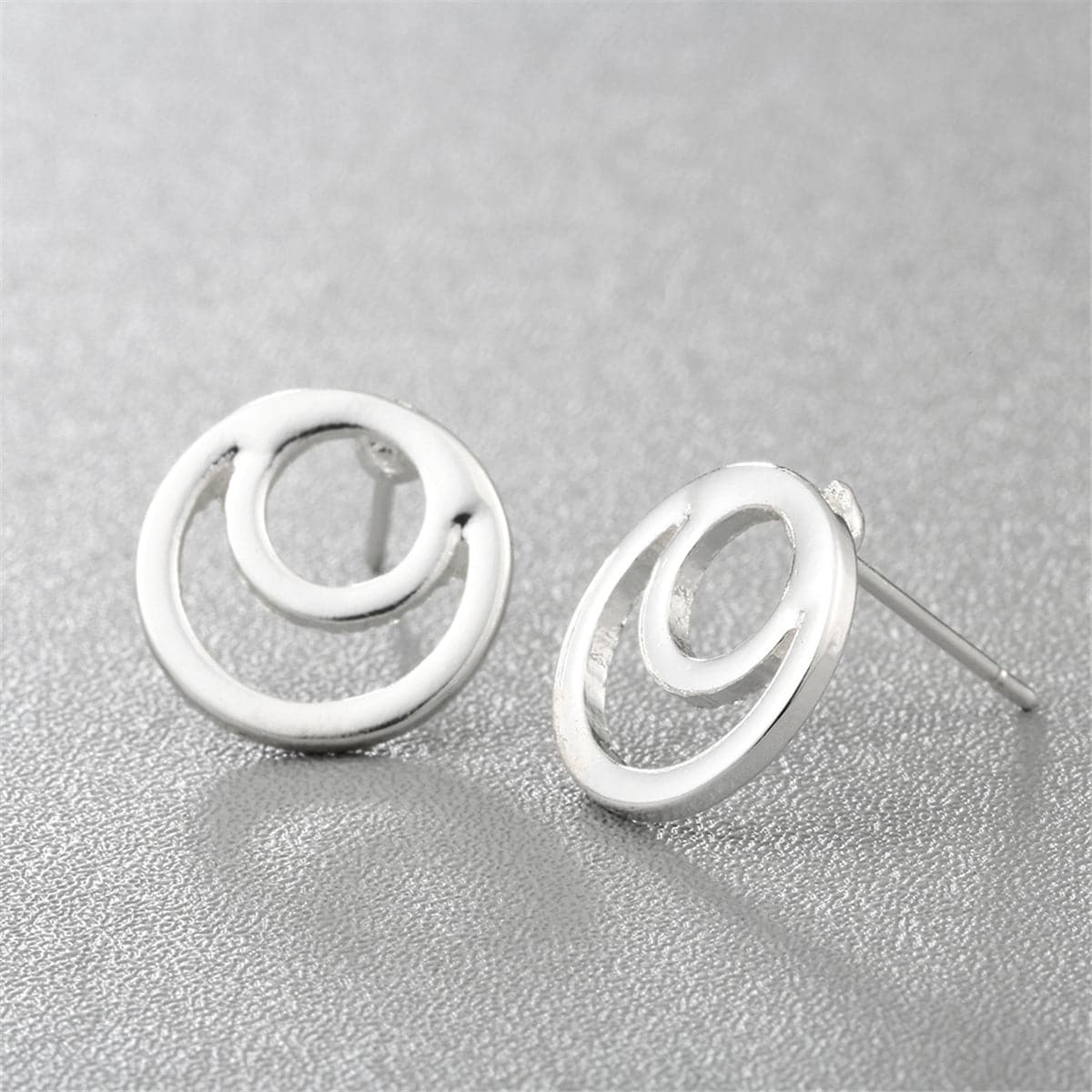 Silver-Plated Open Layered Circles Stud Earrings