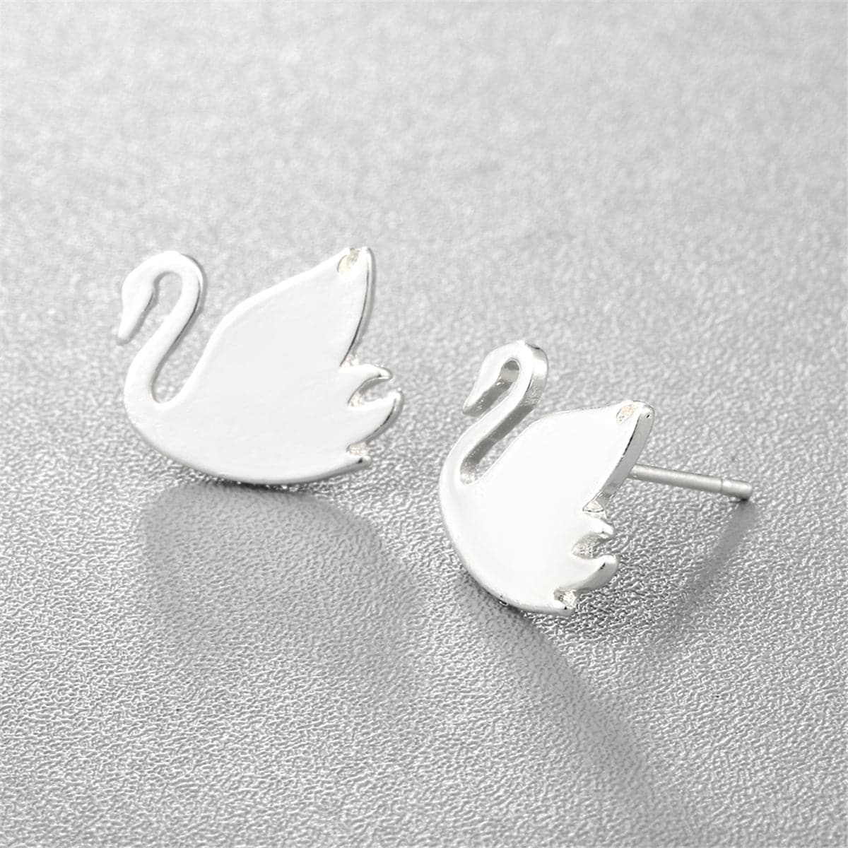 Silver-Plated Swan Stud Earrings