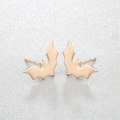 Unique 18K gold-plated bat stud earrings, perfect for Halloween enthusiasts wanting to showcase their festive spirit.