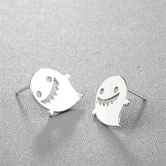 Silver-Plated Ghost Stud Earrings