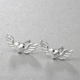 Silver-Plated Flying Heart Stud Earrings