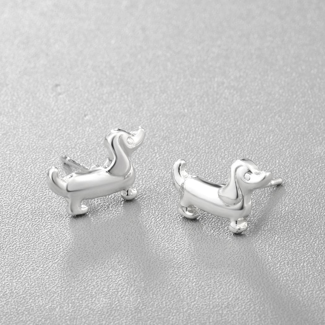 Silver-Plated Dachshund Stud Earrings