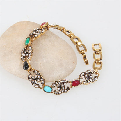 Cubic Zirconia and Resin 18K Gold-Plated Multicolor Oval Station Bracelet, gold bracelet for women, side view