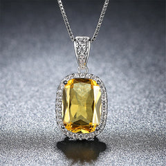 Yellow Crystal & Cubic Zirconia Silver-Plated Pendant Necklace