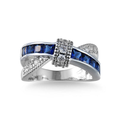 Navy Crystal and Cubic Zirconia Overlapping Ring, statement rings for women, everyday style, detail close-up