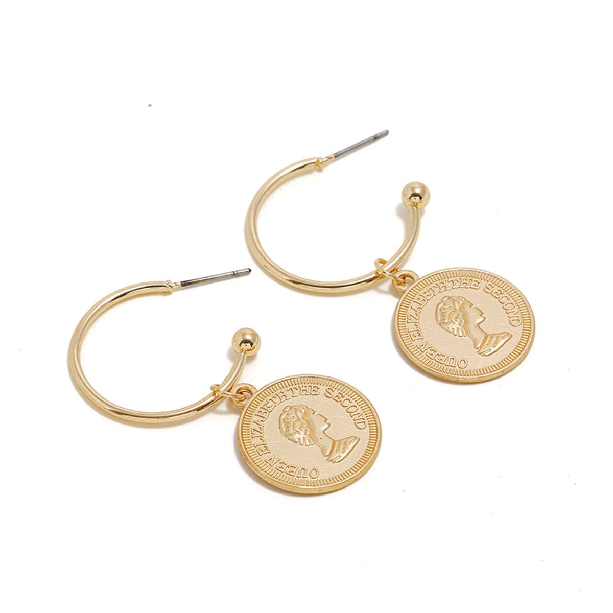 18k Rose Gold-Plated Queen Coin Drop Earrings - streetregion