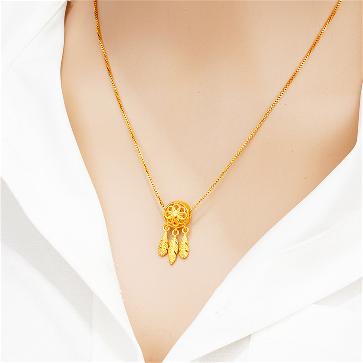 24K Gold-Plated Open Dream Catcher Pendant Necklace, gold pendant necklace for women, elegant gift for her, lifestyle look