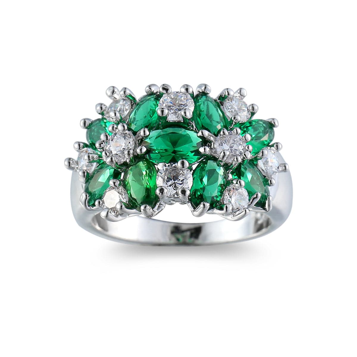 Green Cubic Zirconia & Crystal Plum Blossom Band Ring