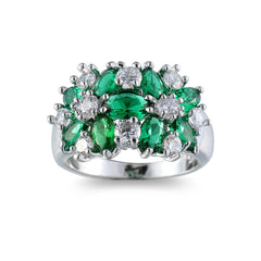 Green Cubic Zirconia & Crystal Plum Blossom Band Ring