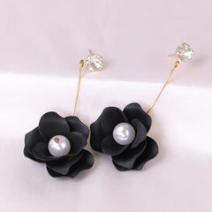 Cubic Zirconia & Pearl Enamel 18K Gold-Plated Flower Drop Earrings
