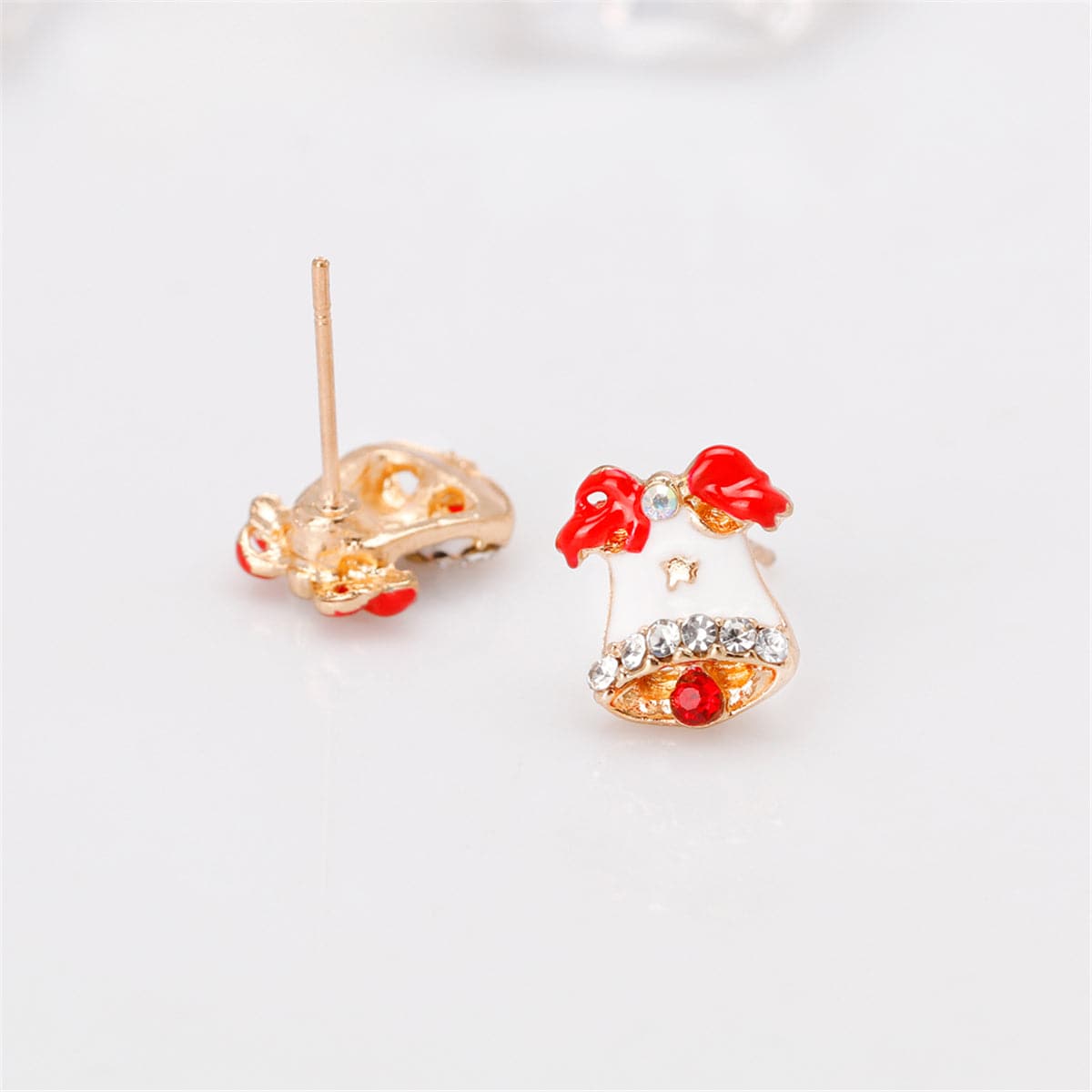 Cubic Zirconia & Enamel 18K Gold-Plated Christmas Bell Stud Earrings