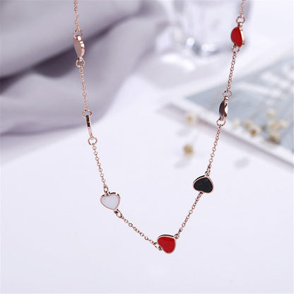 18K Rose Gold-Plated Heart Station Necklace, rose gold pendant necklace for women, vintage-inspired design, lifestyle look
