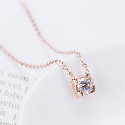 Cubic Zirconia and 18K Rose Gold-Plated Prong Pendant Necklace, rose gold pendant necklace for women, front view